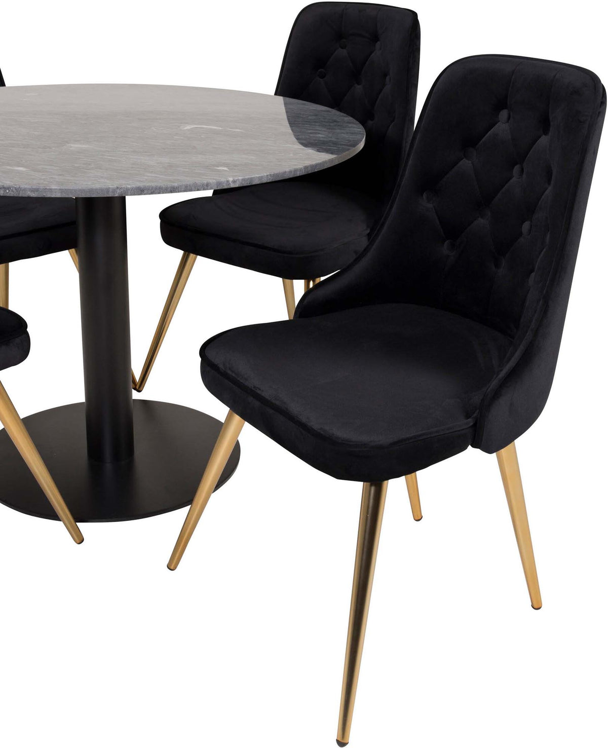 Estelle Esszimmerset + Velvet Deluxe ⌀106cm/4St. in Schwarz / Gold präsentiert im Onlineshop von KAQTU Design AG. Esszimmerset ist von Venture Home