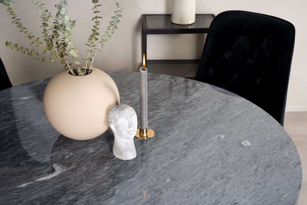 Estelle Esszimmerset + Velvet Deluxe ⌀106cm/4St. in Schwarz / Gold präsentiert im Onlineshop von KAQTU Design AG. Esszimmerset ist von Venture Home