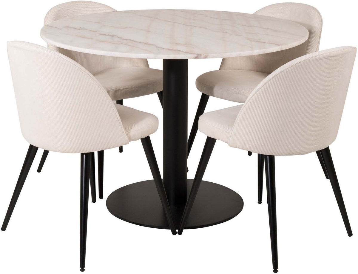 Estelle Esszimmerset + Velvet ⌀106cm in Schwarz-Weiss präsentiert im Onlineshop von KAQTU Design AG. Esszimmerset ist von Venture Home