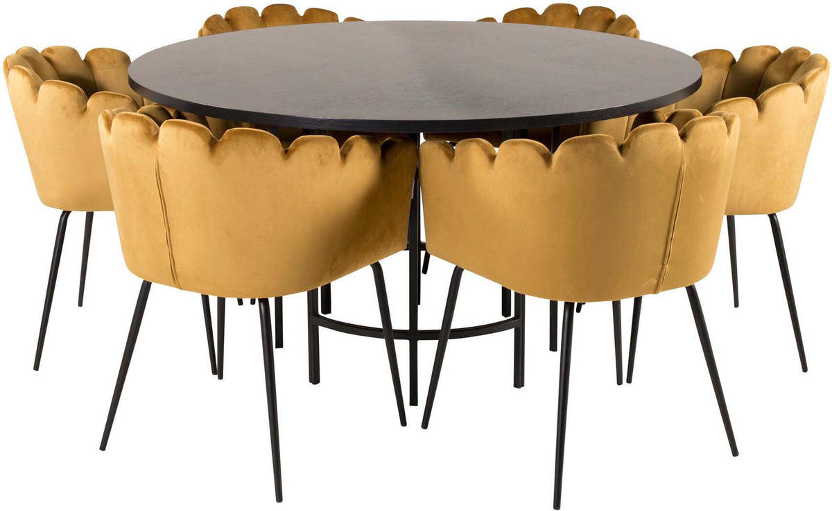 Esszimmerset Copenhagen + Limhamn ⌀140cm/6St. in Schwarz / Gelb präsentiert im Onlineshop von KAQTU Design AG. Esszimmerset ist von Venture Home