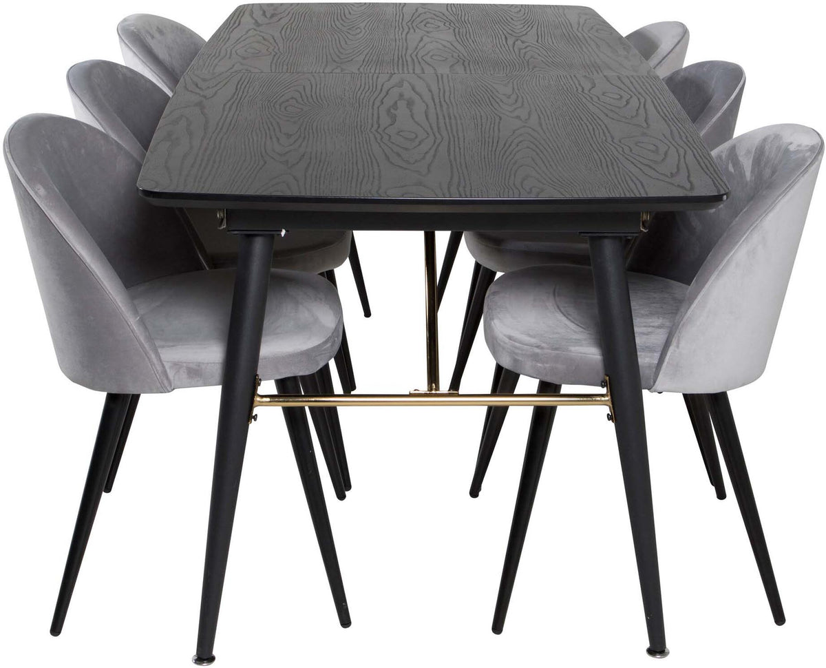 Gold Esszimmerset ausziehbar + Velvet 180cm/6St. in Schwarzgrau präsentiert im Onlineshop von KAQTU Design AG. Esszimmerset ist von Venture Home
