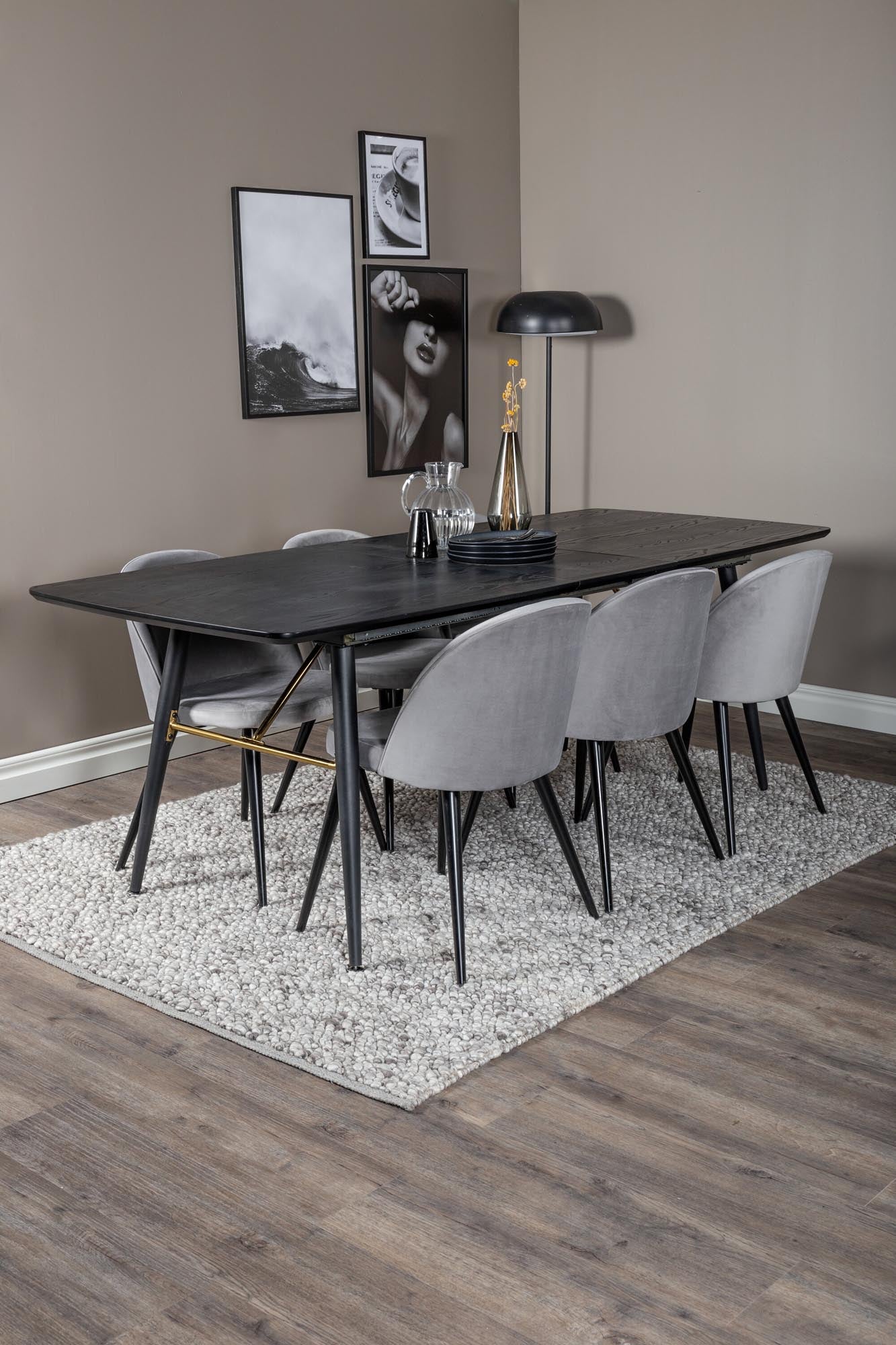 Elegantes Esszimmerset in Gold, ausziehbar auf 180 cm, inklusive 6 stilvollen Samt-Stühlen von Venture Home für höchsten Komfort.