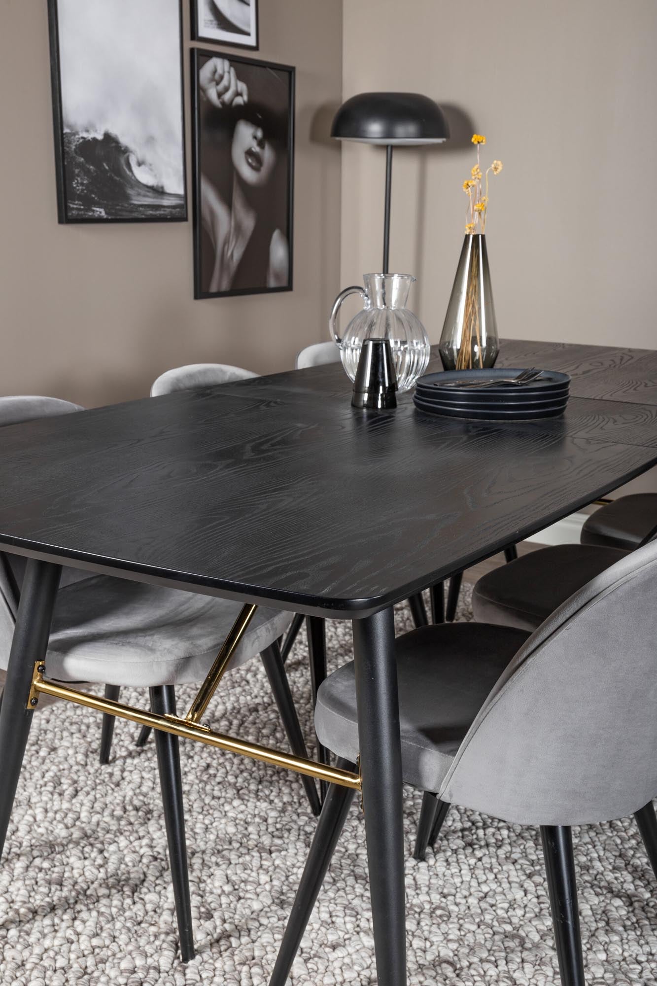 Stilvolles Esszimmerset in Gold, erweiterbar, 180cm, 6 Samtstühle.