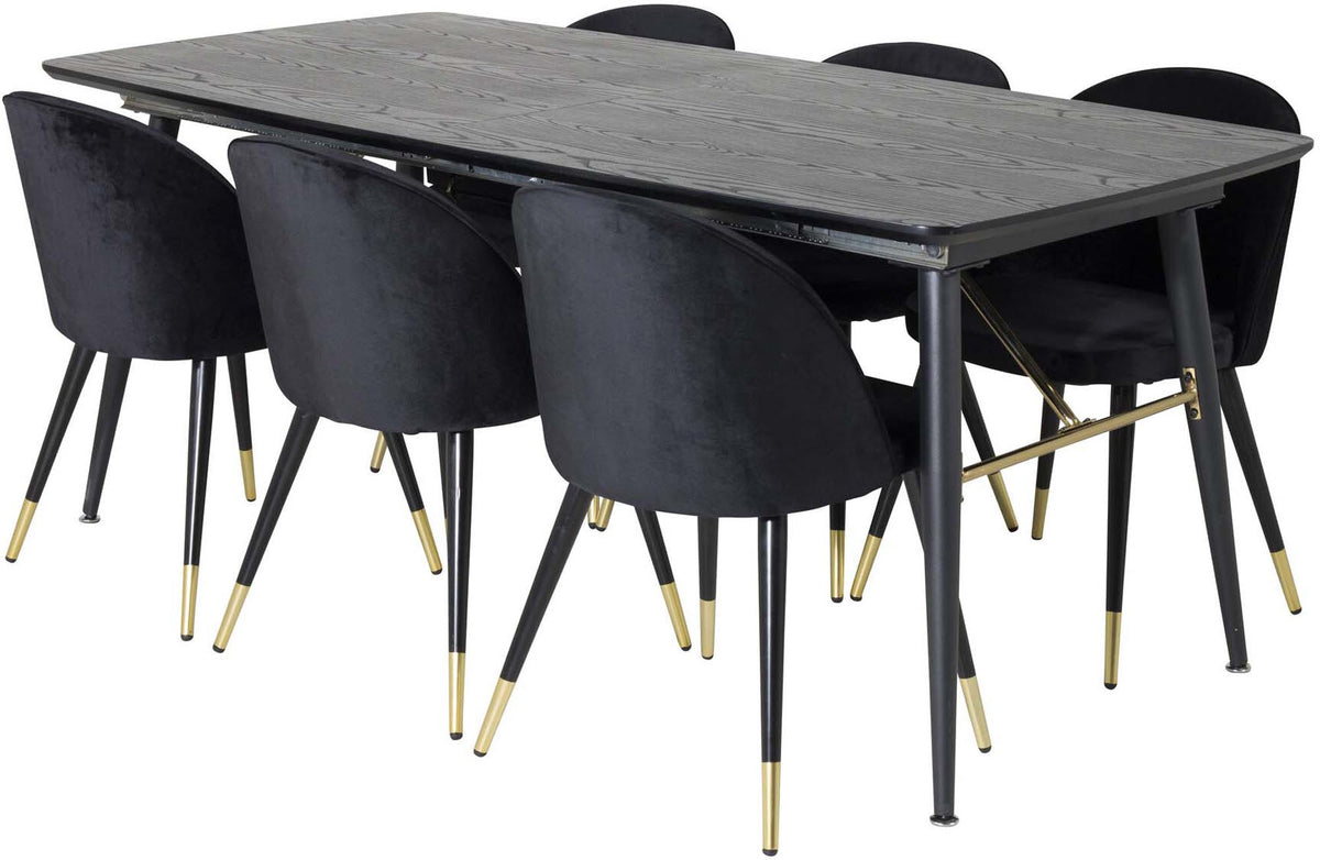 Gold Esszimmerset ausziehbar + Velvet 180cm/6St. in Schwarz / Gold präsentiert im Onlineshop von KAQTU Design AG. Esszimmerset ist von Venture Home