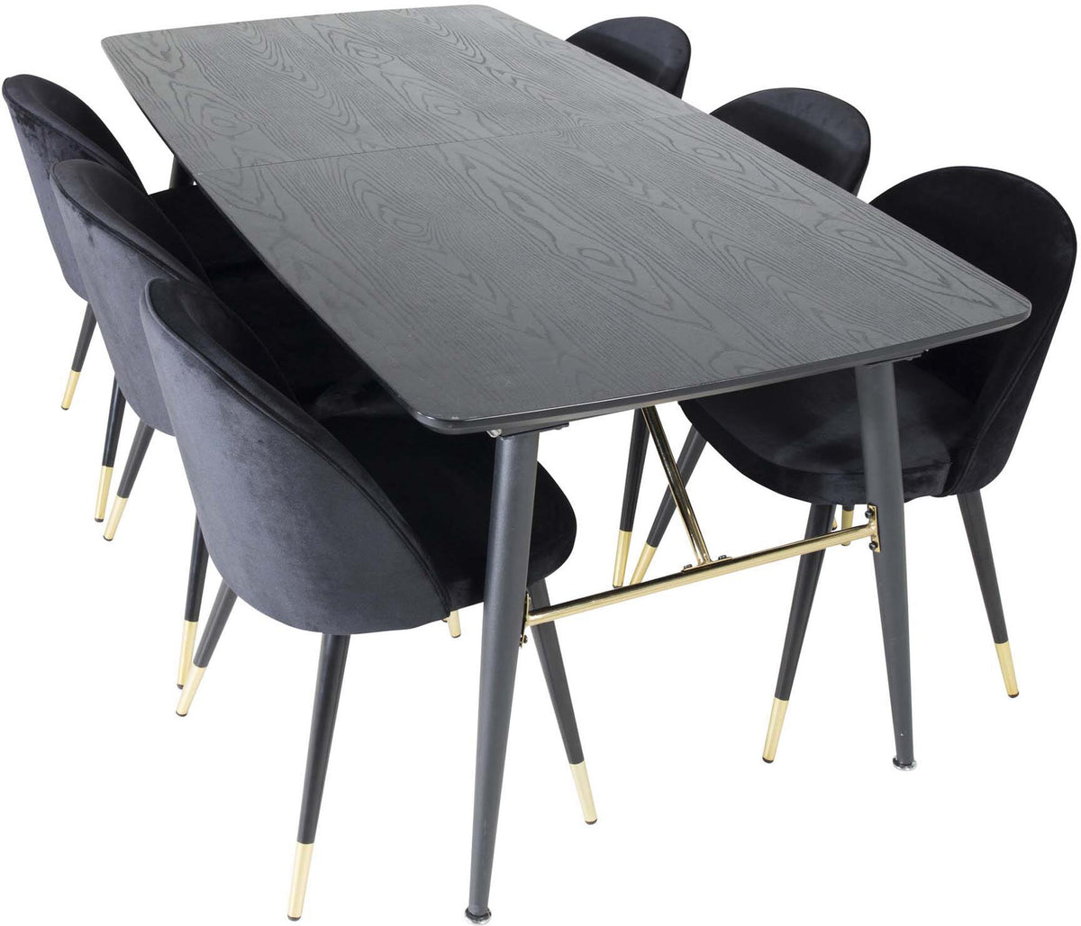 Gold Esszimmerset ausziehbar + Velvet 180cm/6St. in Schwarz / Gold präsentiert im Onlineshop von KAQTU Design AG. Esszimmerset ist von Venture Home