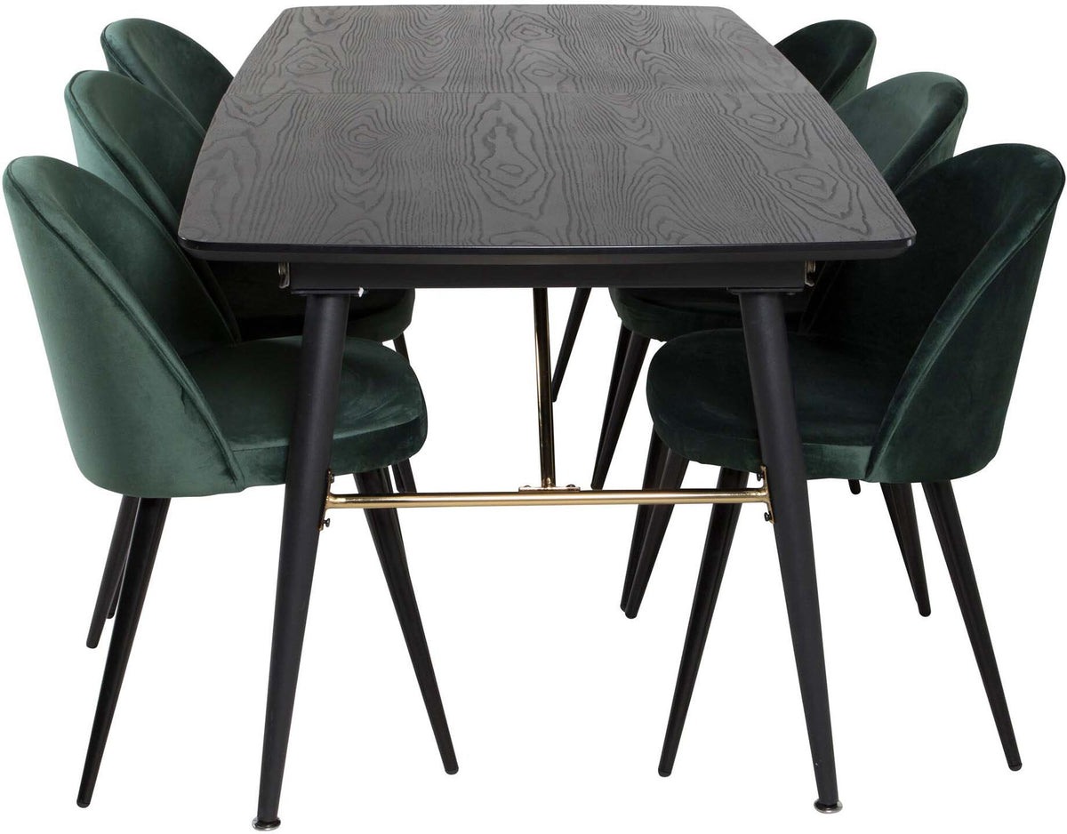 Gold Esszimmerset ausziehbar + Velvet 180cm/6St. in Schwarz Grün präsentiert im Onlineshop von KAQTU Design AG. Esszimmerset ist von Venture Home