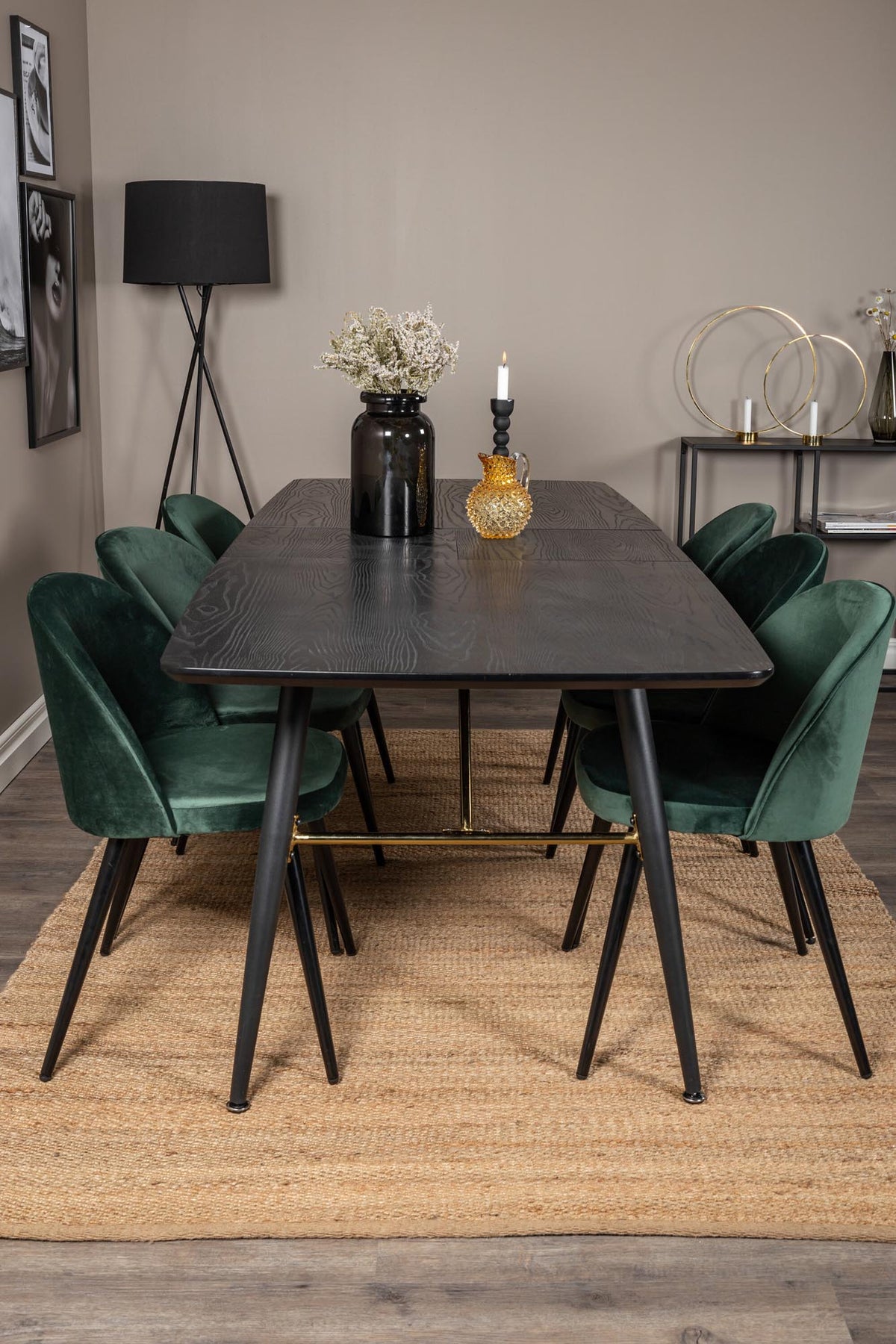 Gold Esszimmerset ausziehbar + Velvet 180cm/6St. in Schwarz Grün präsentiert im Onlineshop von KAQTU Design AG. Esszimmerset ist von Venture Home