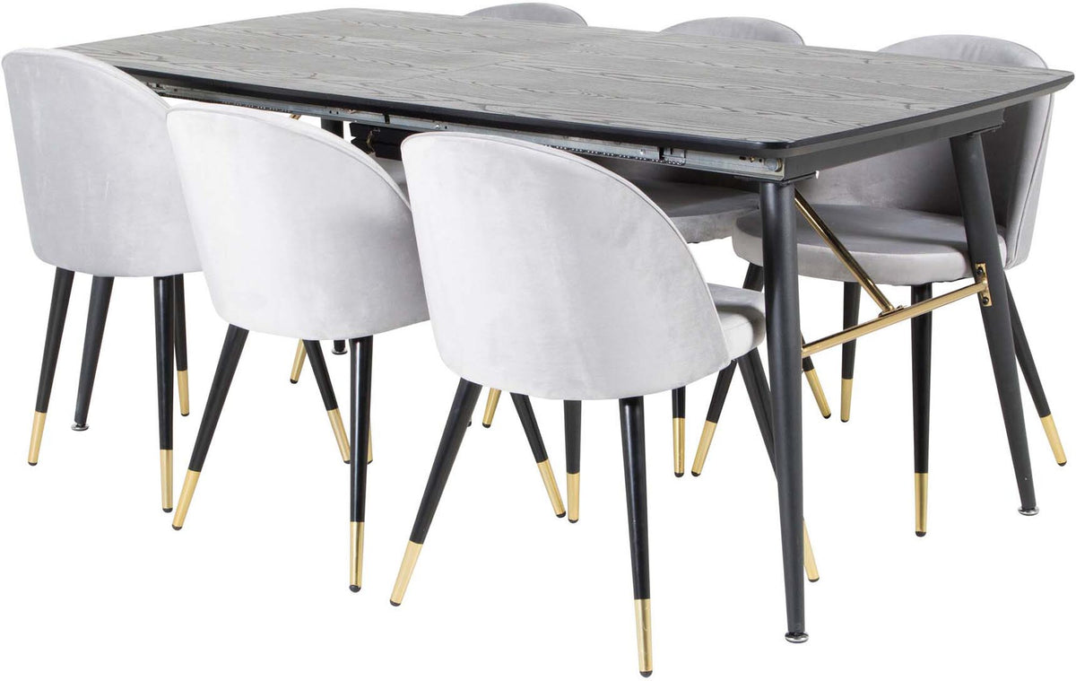 Gold Esszimmerset ausziehbar + Velvet 180cm/6St. in Schwarz, Gold, Grau präsentiert im Onlineshop von KAQTU Design AG. Esszimmerset ist von Venture Home