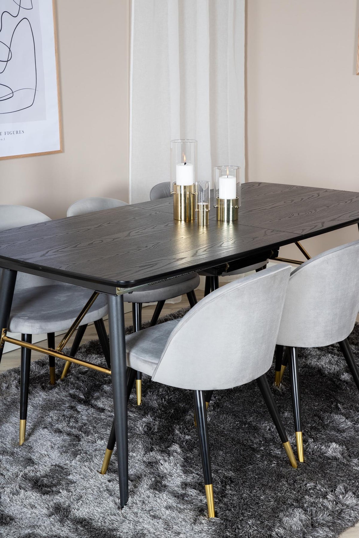 Gold Esszimmerset ausziehbar + Velvet 180cm/6St. in Schwarz, Gold, Grau präsentiert im Onlineshop von KAQTU Design AG. Esszimmerset ist von Venture Home