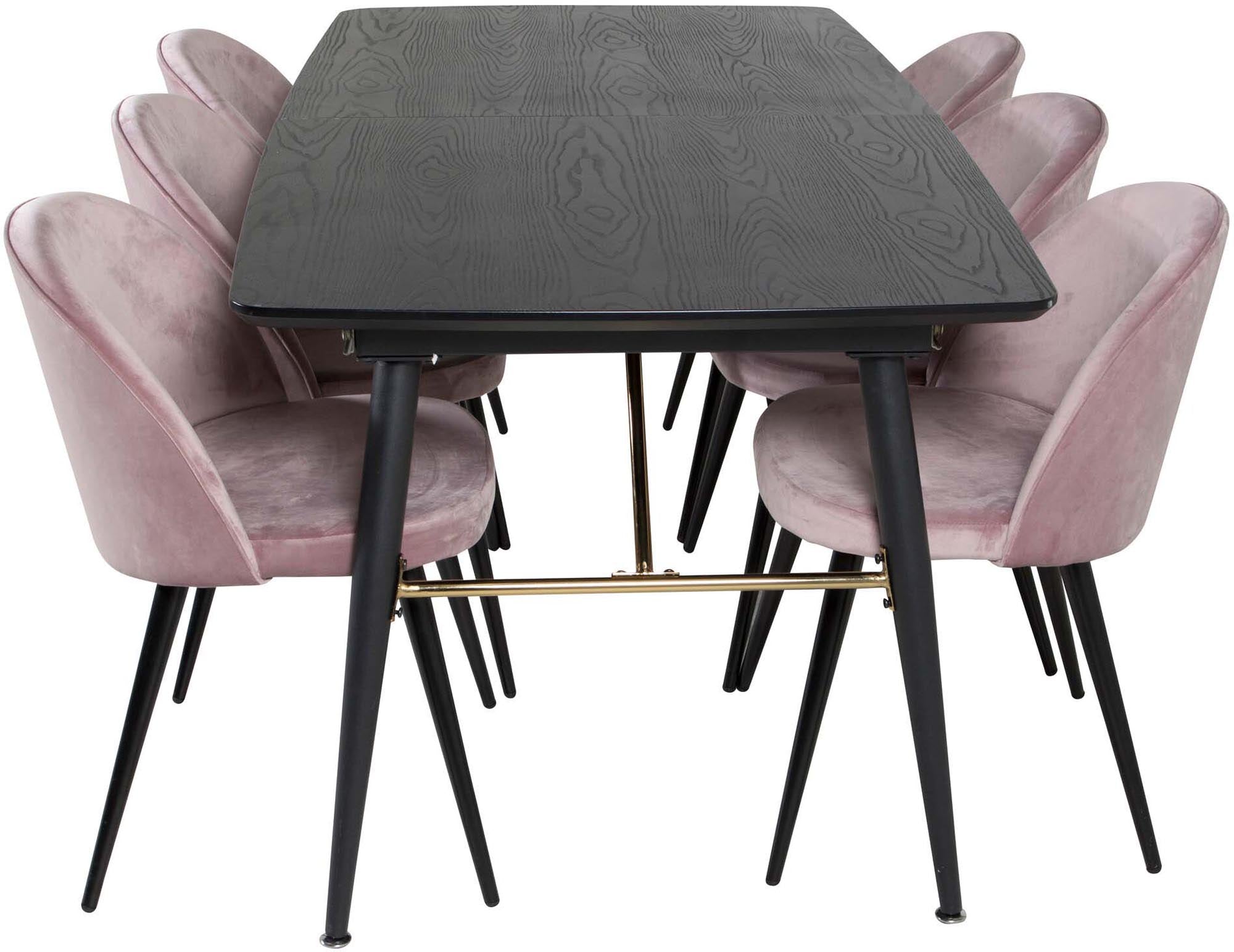 Elegantes Esszimmerset in Gold, ausziehbar, 180cm, 6 Velvet-Stühle.