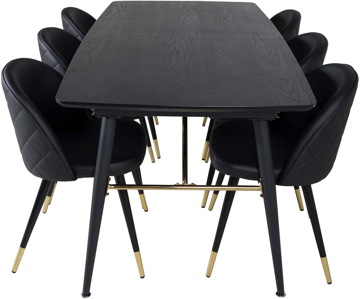 Gold Esszimmerset ausziehbar + Velvet 180cm/6St. in Schwarz / Gold präsentiert im Onlineshop von KAQTU Design AG. Esszimmerset ist von Venture Home