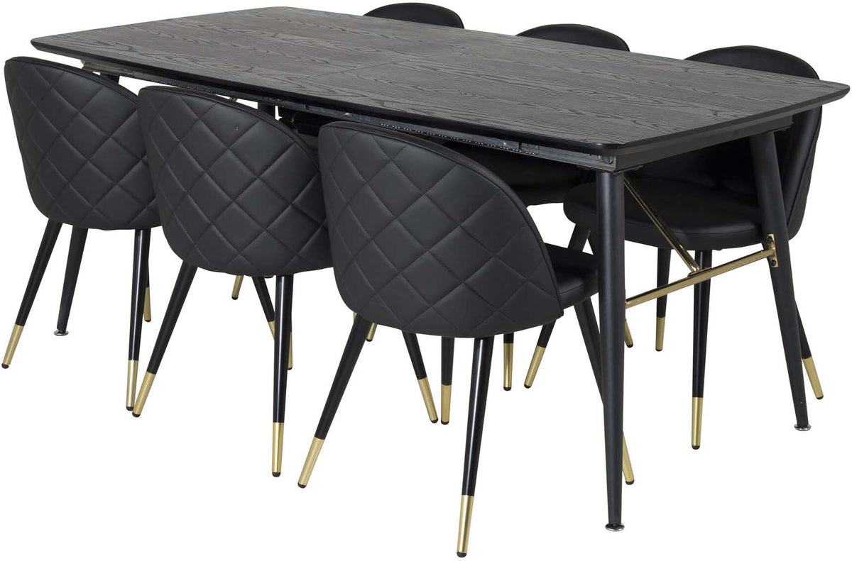 Gold Esszimmerset ausziehbar + Velvet 180cm/6St. in Schwarz / Gold präsentiert im Onlineshop von KAQTU Design AG. Esszimmerset ist von Venture Home