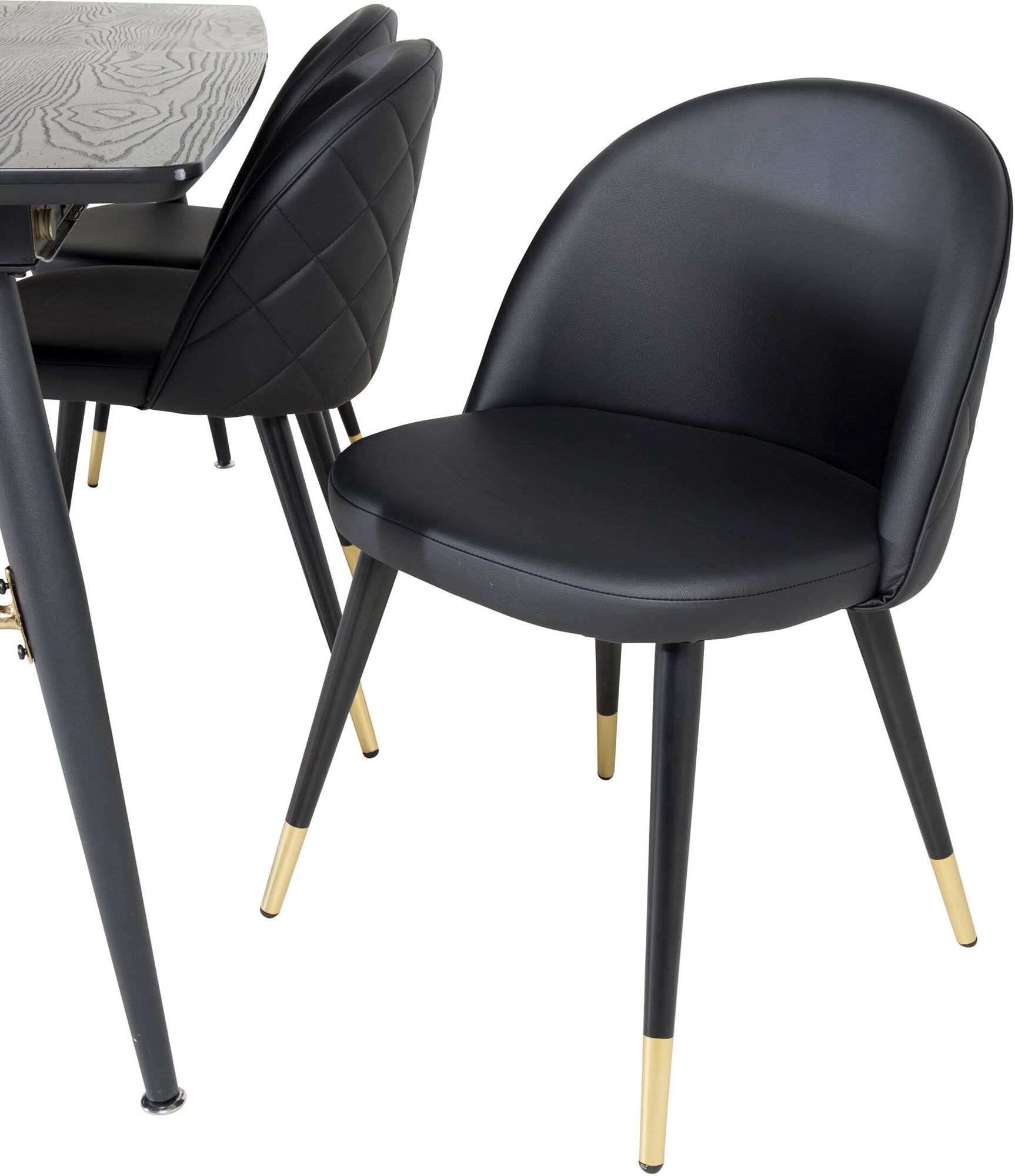 Stilvolles Gold Esszimmerset, ausziehbar, 6 Velvet Stühle, 180cm.