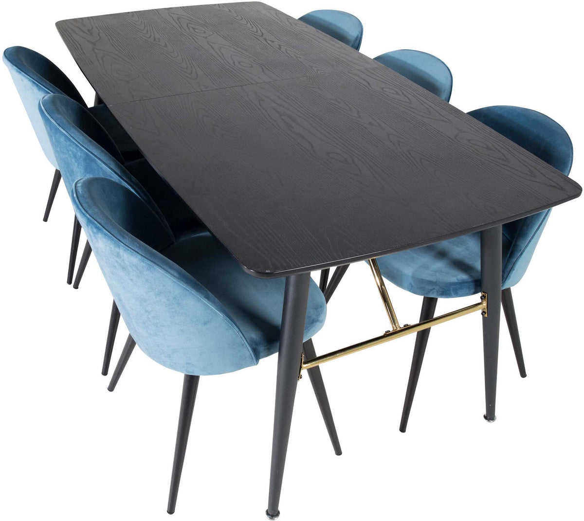 Gold Esszimmerset ausziehbar + Velvet 180cm/6St. in Schwarz Blau präsentiert im Onlineshop von KAQTU Design AG. Esszimmerset ist von Venture Home