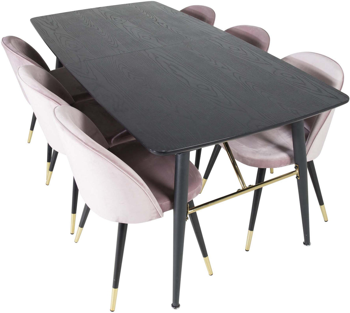 Gold Esszimmerset ausziehbar + Velvet 180cm/6St. in Schwarz, Altrosa, Gold präsentiert im Onlineshop von KAQTU Design AG. Esszimmerset ist von Venture Home