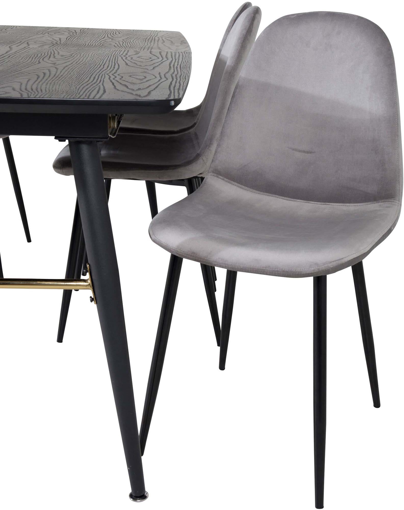 Elegantes, ausziehbares Esszimmerset mit luxuriösen Samtstühlen. Ideal für gesellige Abende und stilvolle Familienessen.