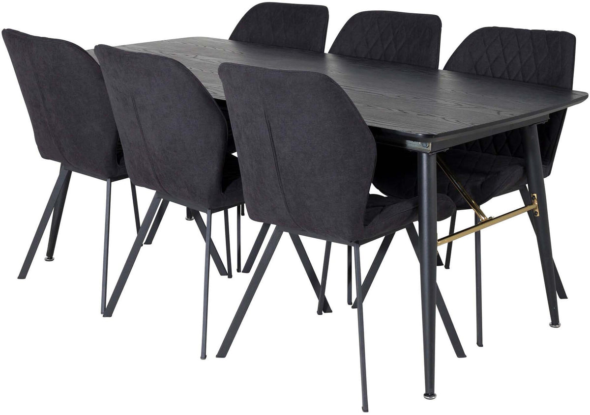 Gold Esszimmerset ausziehbar + Gemma 180cm/6St. in Schwarz präsentiert im Onlineshop von KAQTU Design AG. Esszimmerset ist von Venture Home