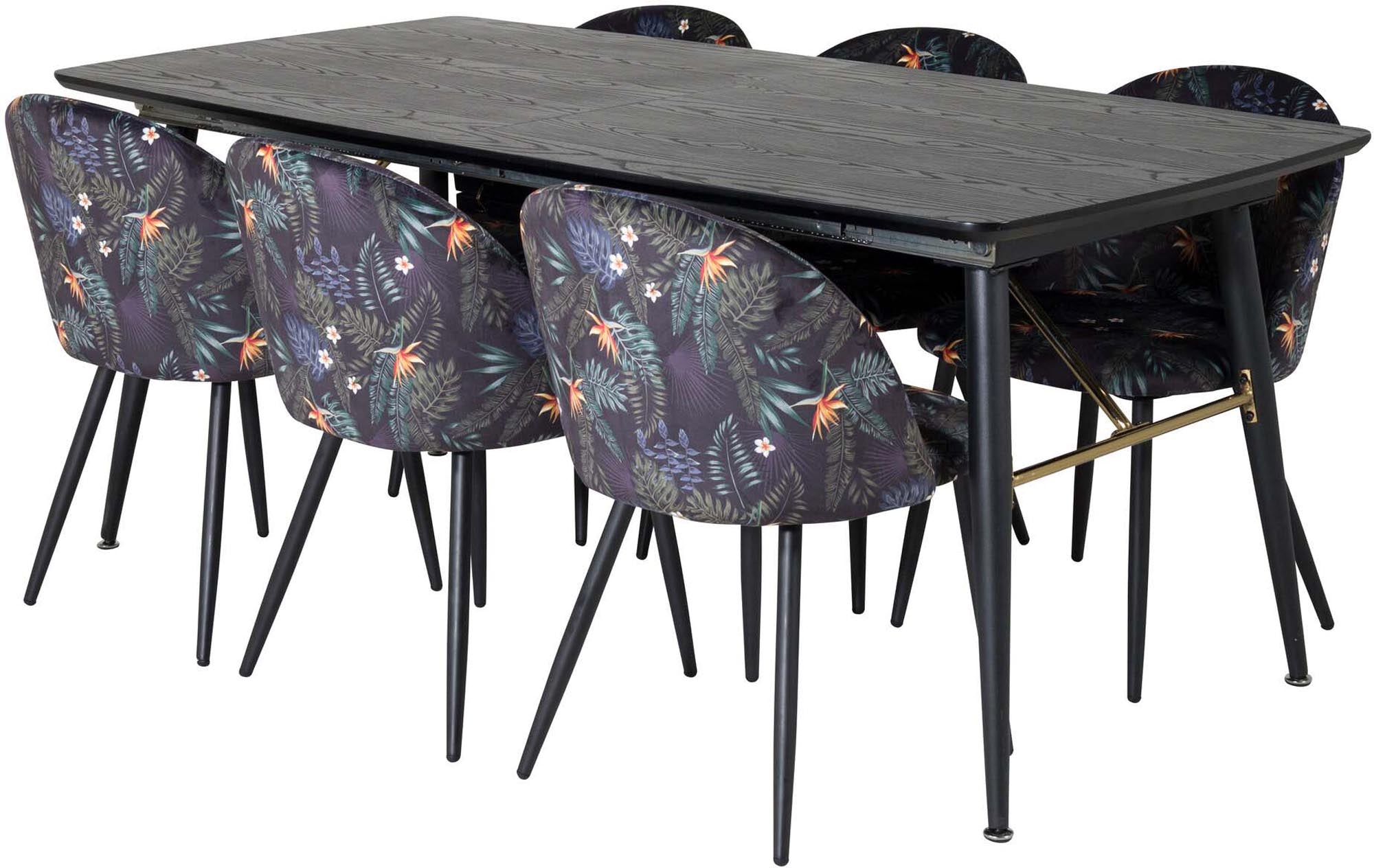 Elegantes Esszimmerset in Gold, samtig, ausziehbar bis 180cm.