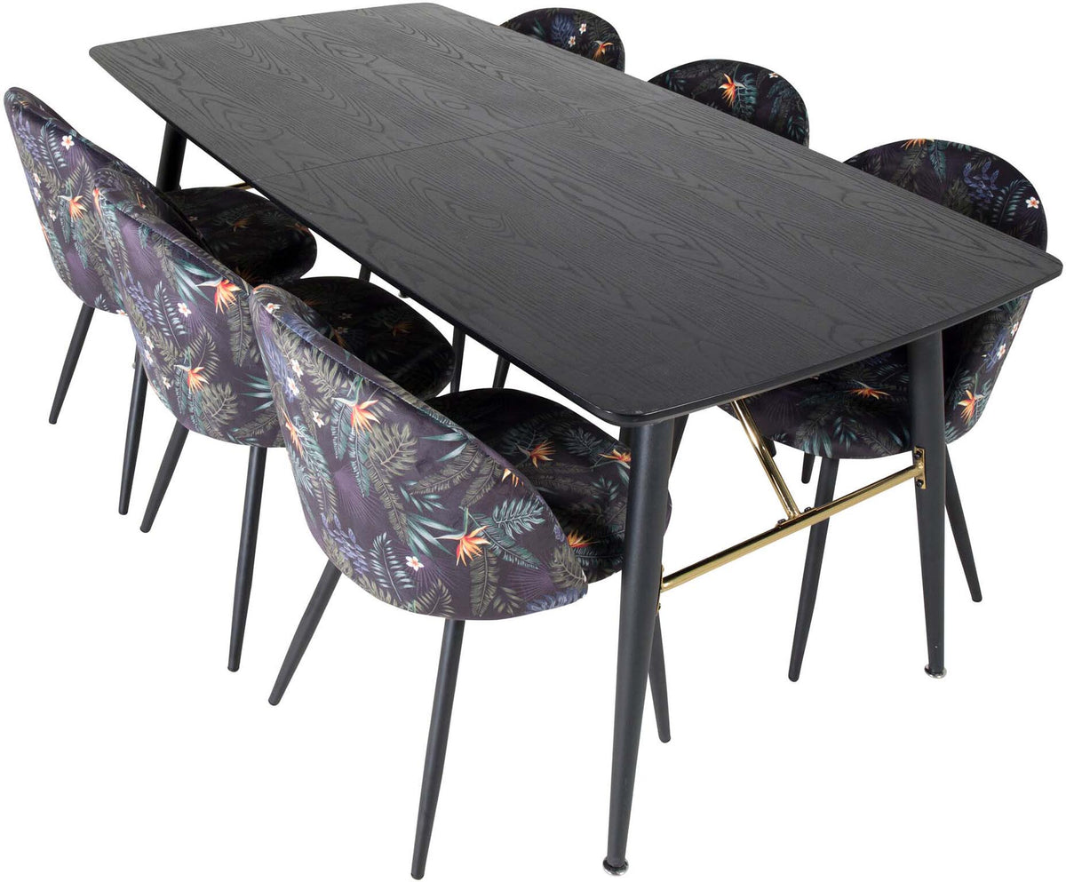 Gold Esszimmerset ausziehbar + Velvet 180cm/6St. in Schwarz präsentiert im Onlineshop von KAQTU Design AG. Esszimmerset ist von Venture Home