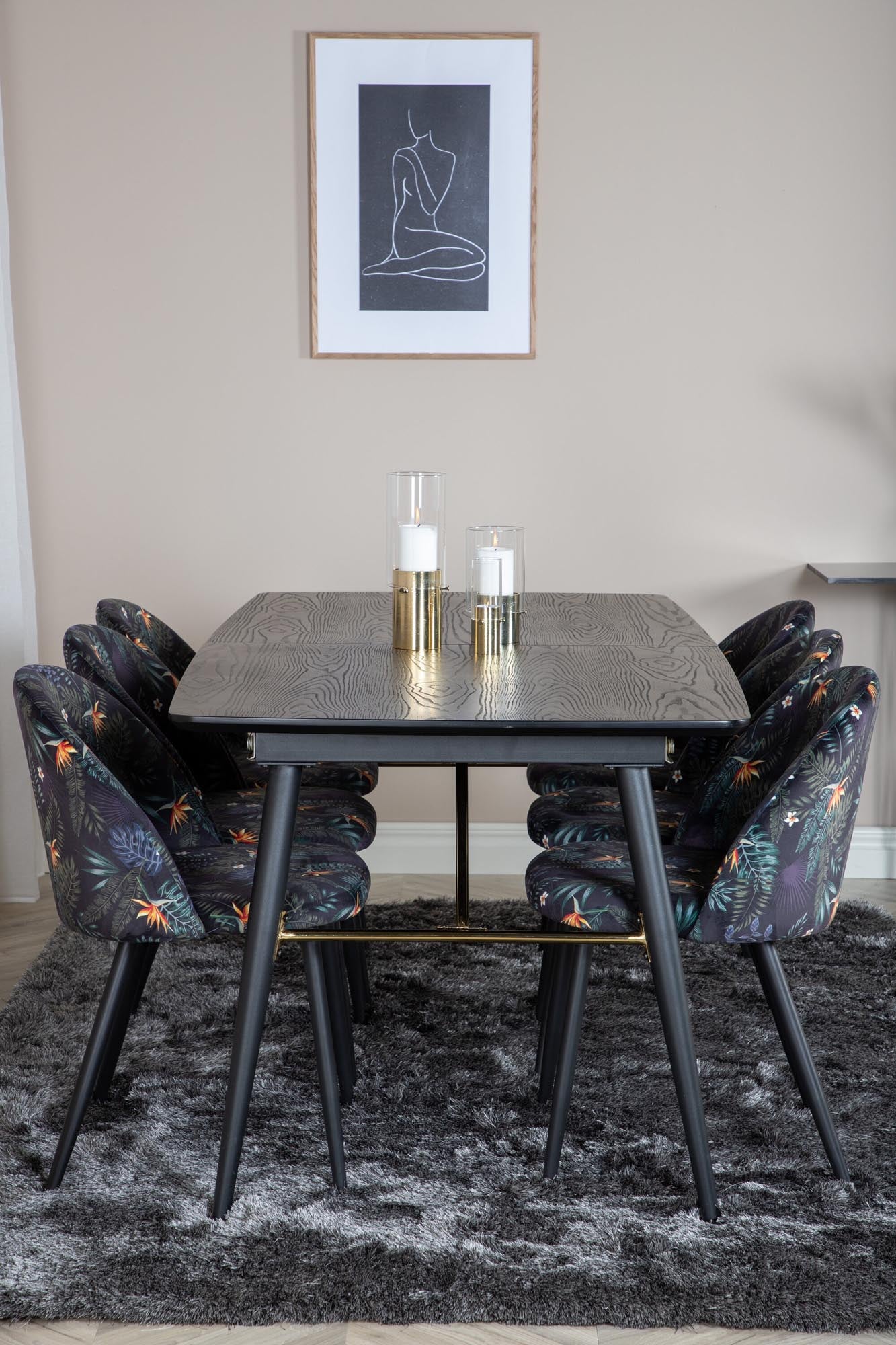 Stilvolles Esszimmerset in Gold mit Samt, erweiterbar auf 180cm.