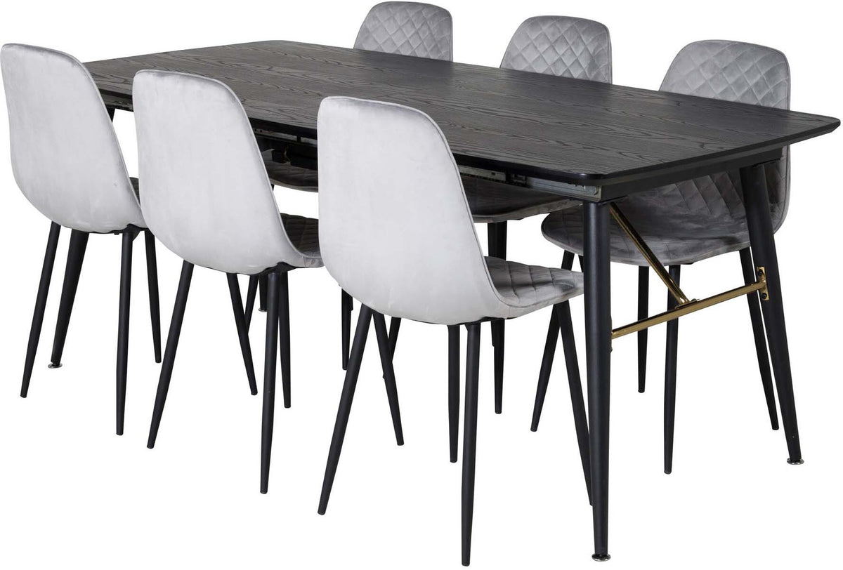 Gold Esszimmerset ausziehbar + Polar 180cm/6St. in Schwarzgrau präsentiert im Onlineshop von KAQTU Design AG. Esszimmerset ist von Venture Home