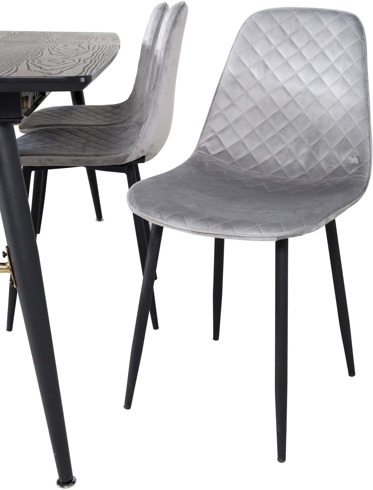 Stilvolles, ausziehbares Esszimmerset in Gold mit 180 cm Tisch und 6 komfortablen Samtstühlen. Perfekt für festliche Anlässe und gesellige Runden.