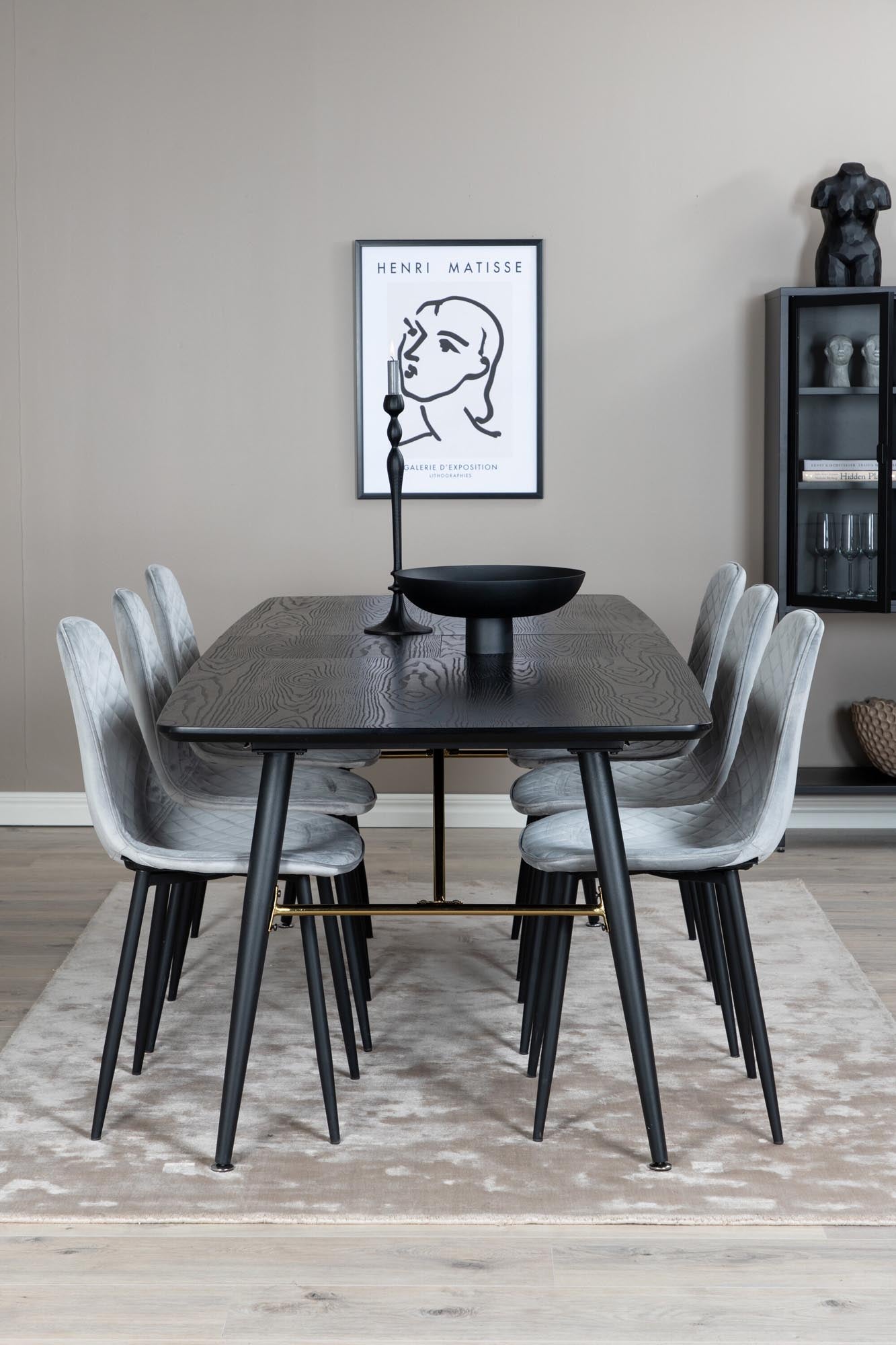 Stilvolles Gold Esszimmerset, erweiterbar, 180cm, 6 Stühle, Venture Home.