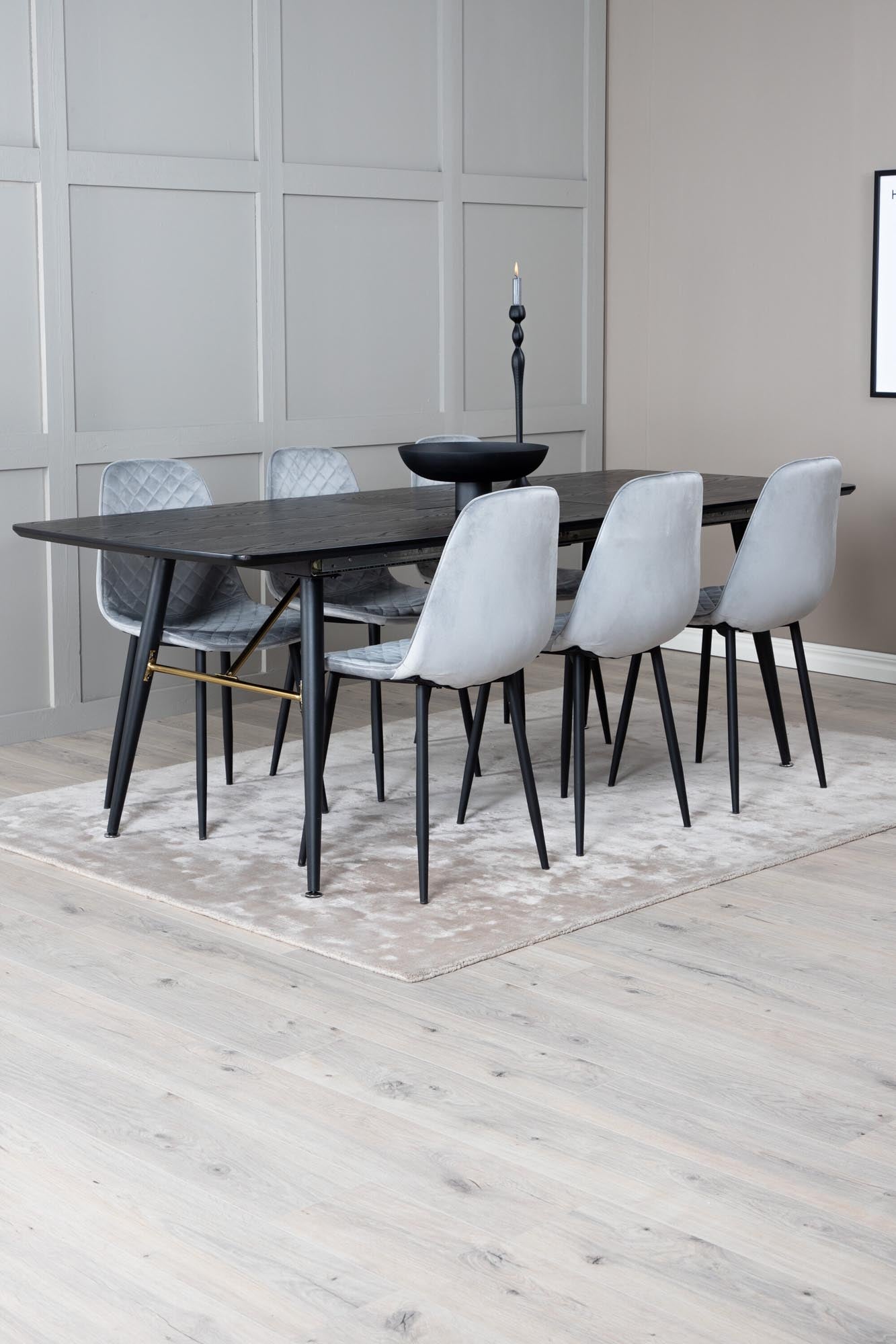 Elegantes, ausziehbares Esszimmerset von Venture Home mit luxuriösen Golddetails, 180 cm lang und 6 komfortablen Samtstühlen.