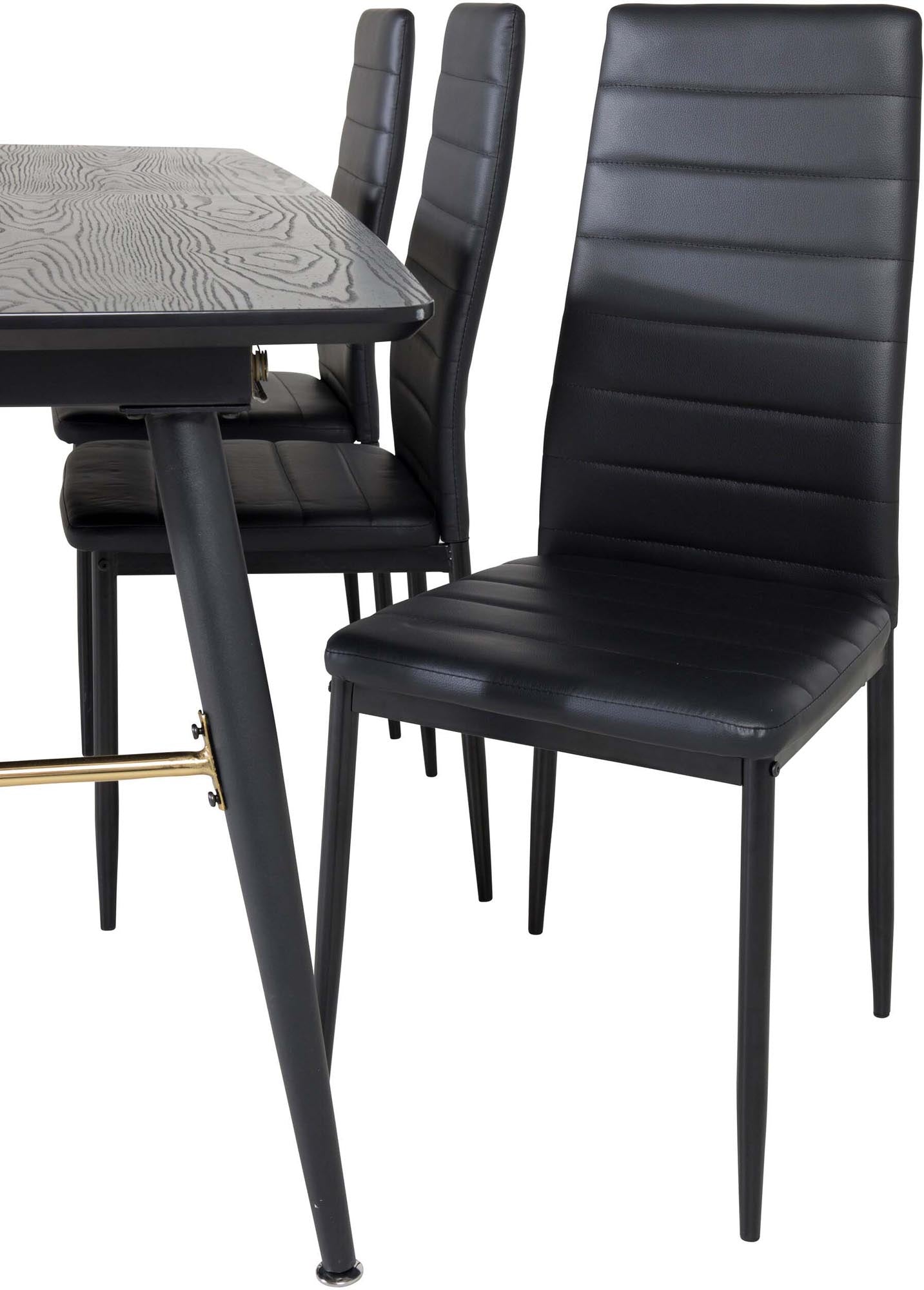 Stilvolles Esszimmerset Gold, erweiterbar, 180cm, 6 schlanke Stühle.