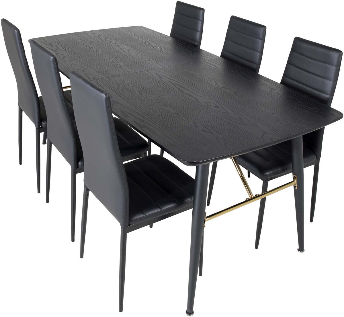 Gold Esszimmerset ausziehbar + Slim 180cm/6St. in Schwarz präsentiert im Onlineshop von KAQTU Design AG. Esszimmerset ist von Venture Home