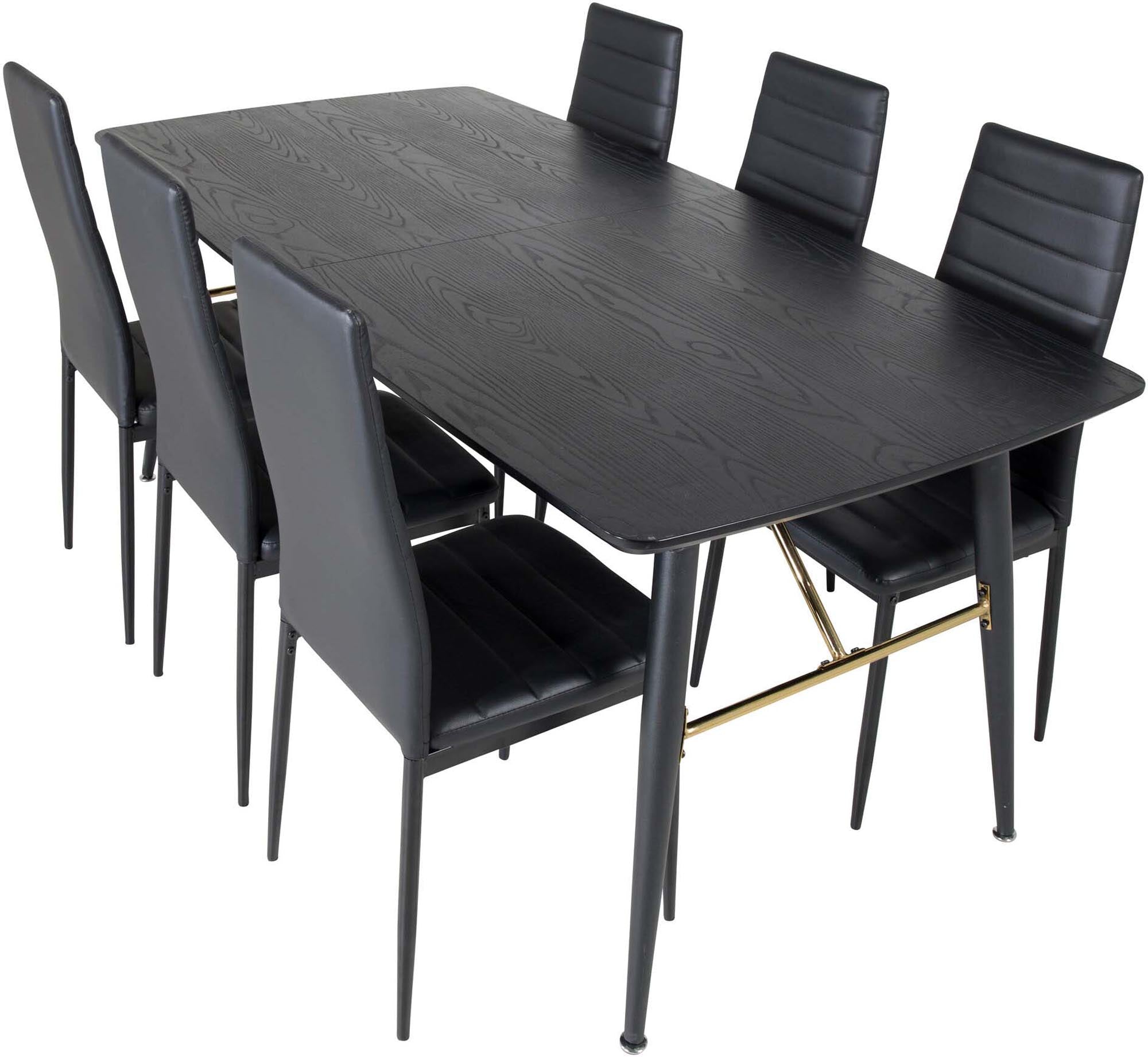 Elegantes Gold Esszimmerset 180cm, erweiterbar, 6 schlanke Stühle.