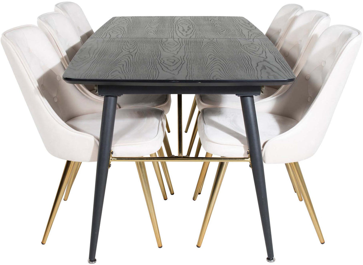 Gold Esszimmerset ausziehbar + Velvet Deluxe 180cm/6St. in Beige, Gold präsentiert im Onlineshop von KAQTU Design AG. Esszimmerset ist von Venture Home