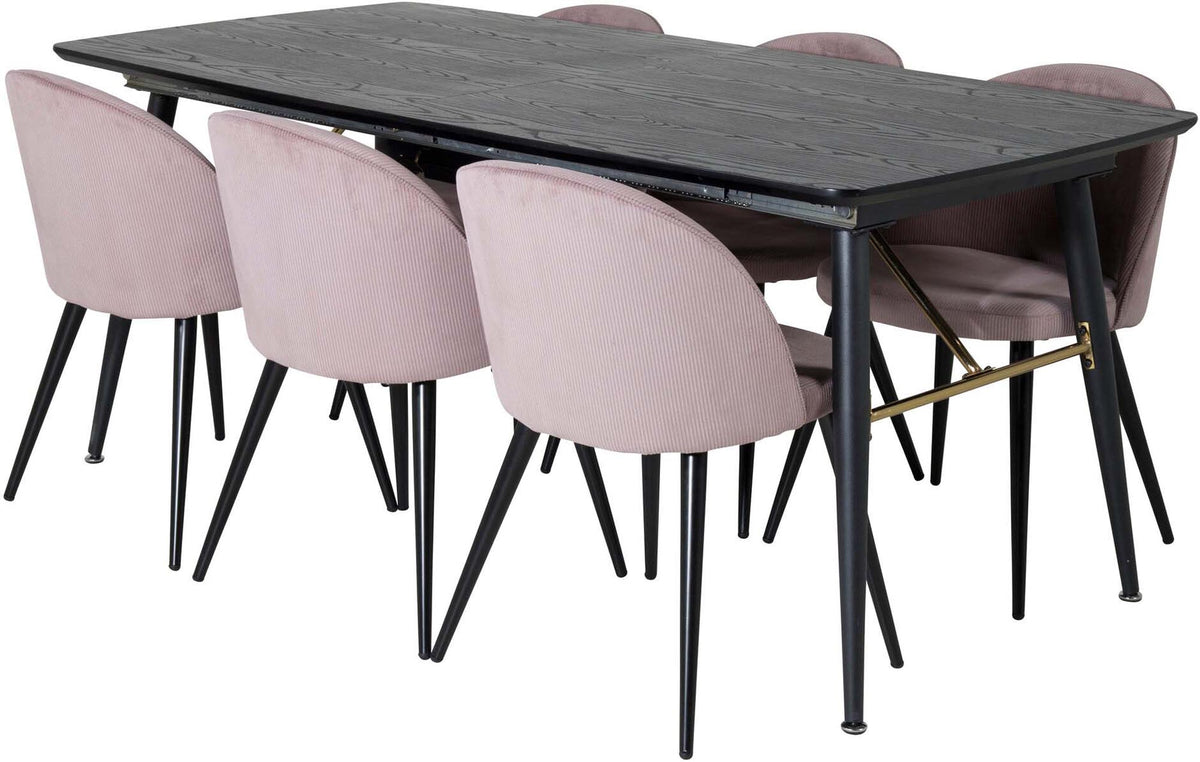 Gold Esszimmerset ausziehbar + Velvet 180cm/6St. in Schwarz, Altrosa präsentiert im Onlineshop von KAQTU Design AG. Esszimmerset ist von Venture Home