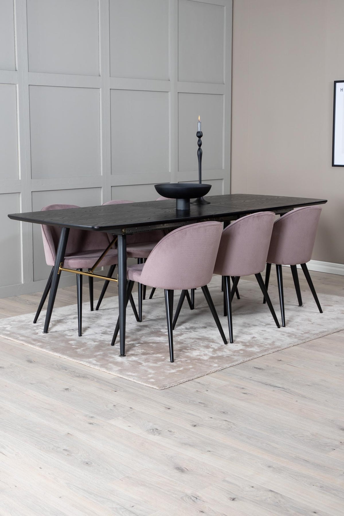 Gold Esszimmerset ausziehbar + Velvet 180cm/6St. in Schwarz, Altrosa präsentiert im Onlineshop von KAQTU Design AG. Esszimmerset ist von Venture Home