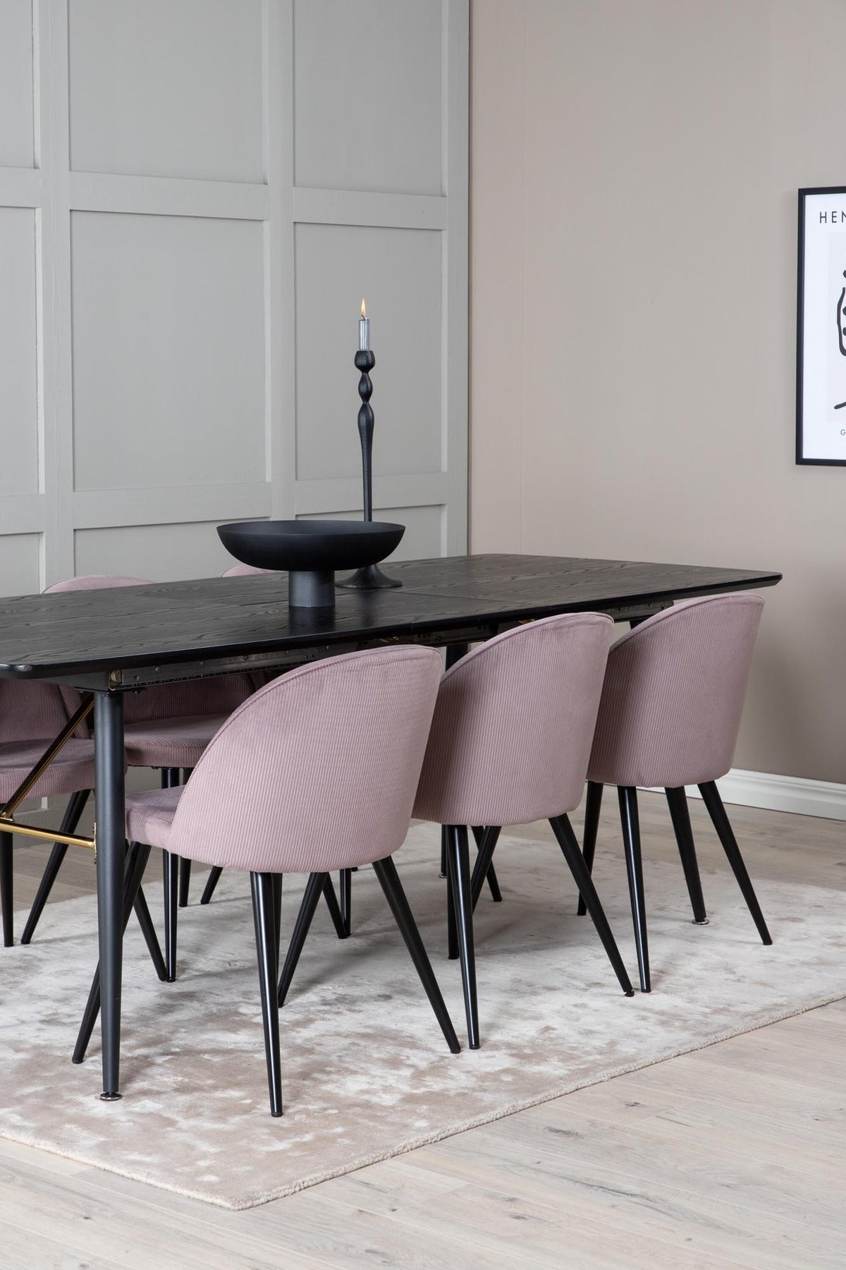 Gold Esszimmerset ausziehbar + Velvet 180cm/6St. in Schwarz, Altrosa präsentiert im Onlineshop von KAQTU Design AG. Esszimmerset ist von Venture Home