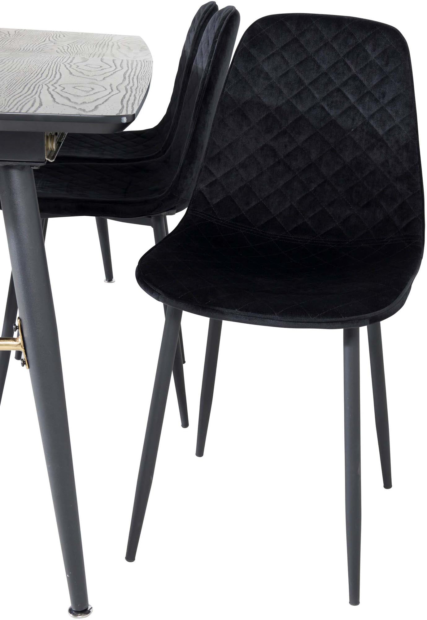 Elegantes, ausziehbares Esszimmerset Gold von Venture Home mit 180 cm Tisch und 6 komfortablen Samtstühlen für stilvolle Dinnerpartys.