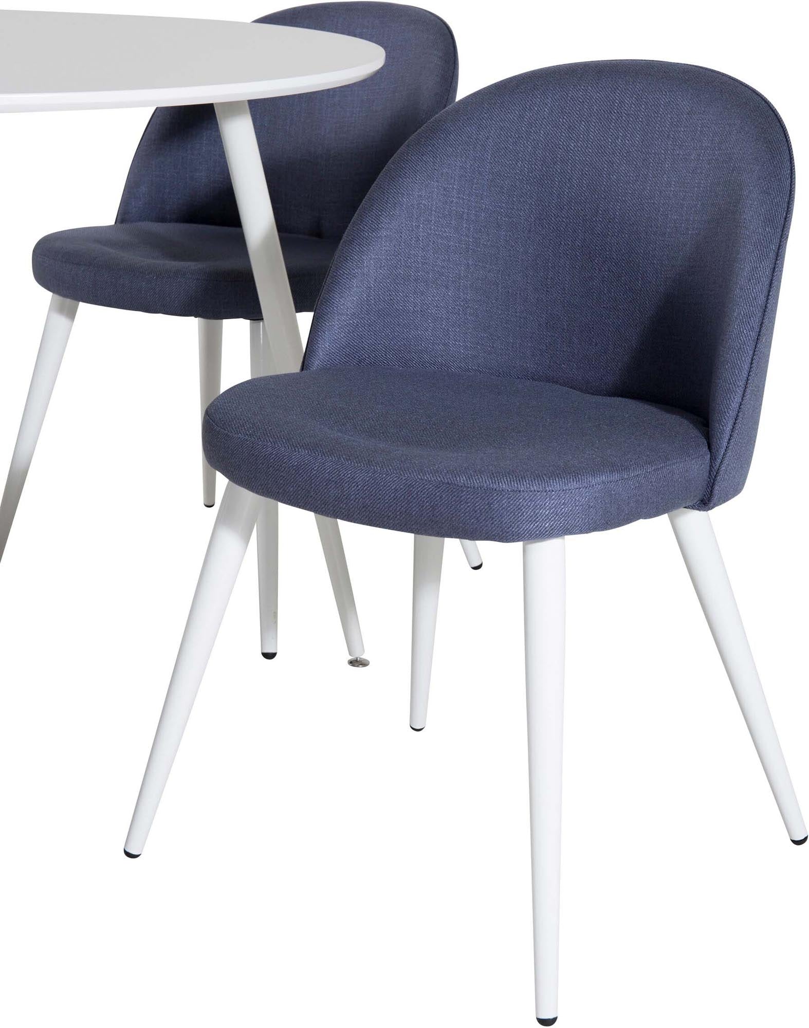 Stilvolles Esszimmer-Set mit rundem Tisch und 4 Samtstühlen.