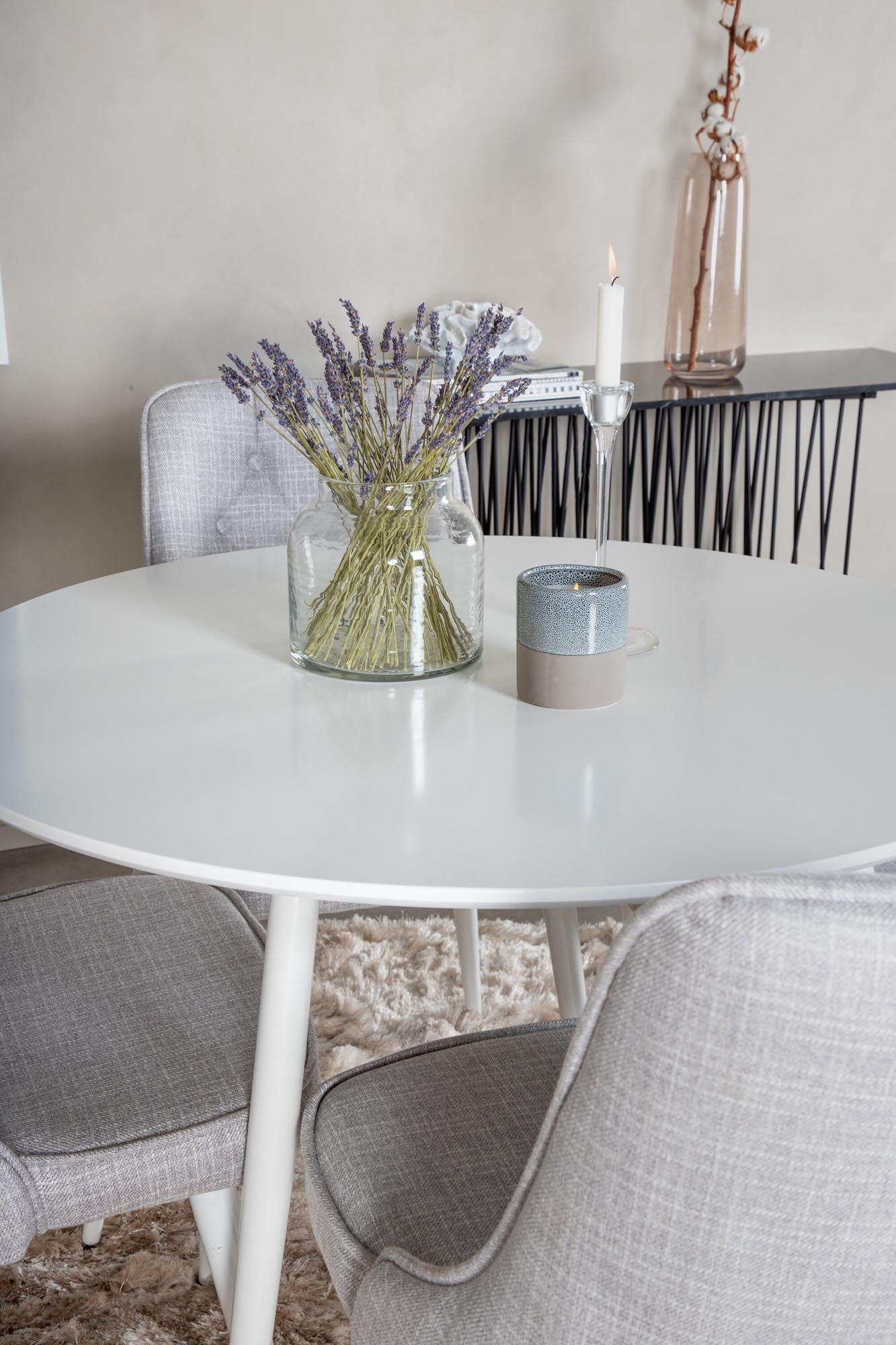 Luxuriöses Plaza Esszimerset mit Velvet Deluxe, 100cm, 4 Stühle.