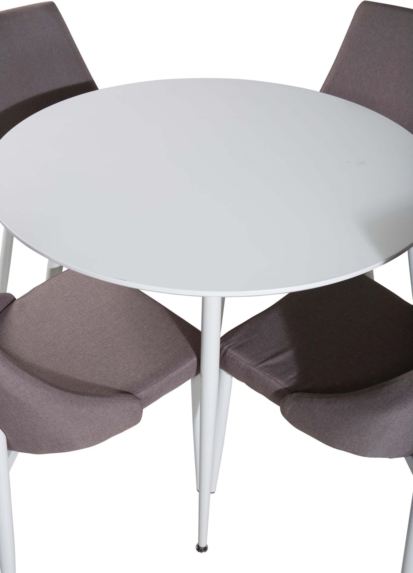 Stilvolles Plaza Esszimmerset mit runden 100 cm Tisch und 4 bequemen Leone Stühlen. Perfekt für gesellige Momente und modernes Wohnen.