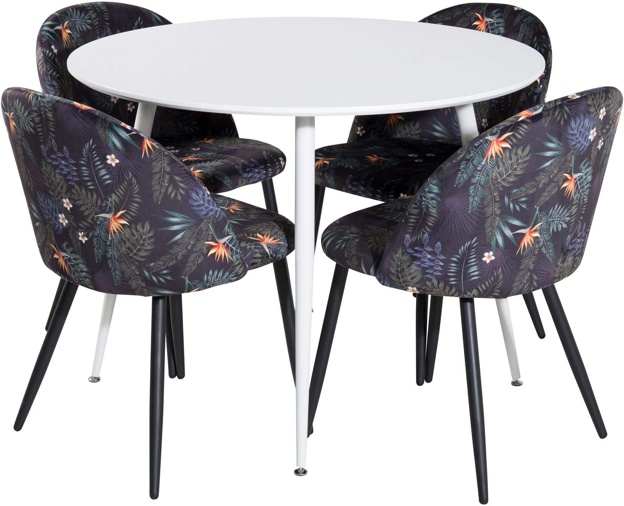 Elegantes Plaza Esszimmer-Set mit 4 Velvet-Stühlen, Ø100cm.