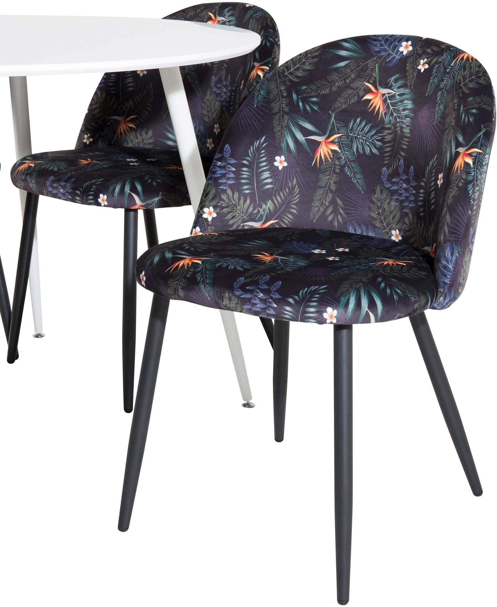 Luxuriöses Plaza Esszimmer-Set mit 4 Samtstühlen, Ø100cm, von Venture Home.