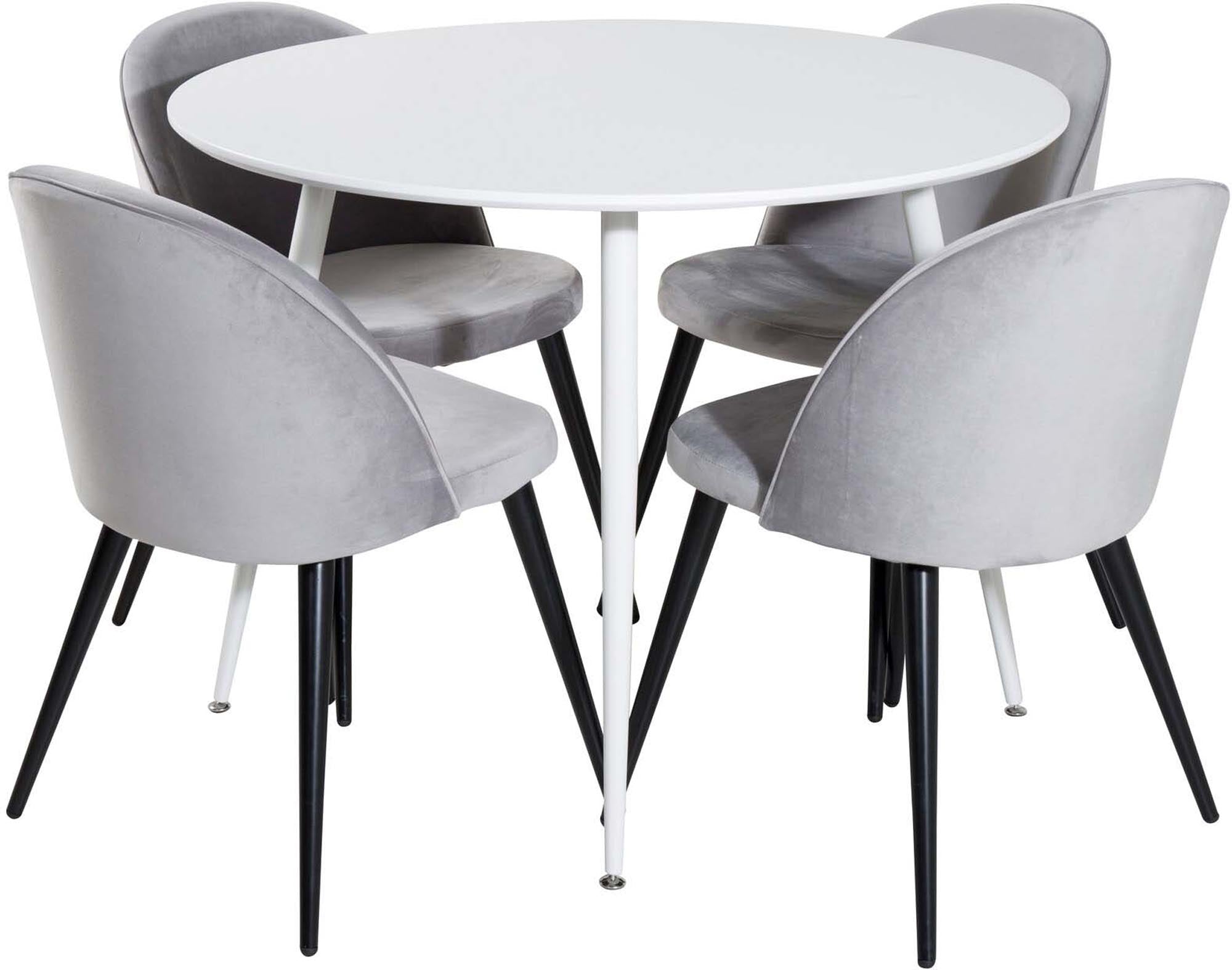 Stilvolles Esszimmer-Set: Runder Tisch & 4 Samtstühle, 100cm.