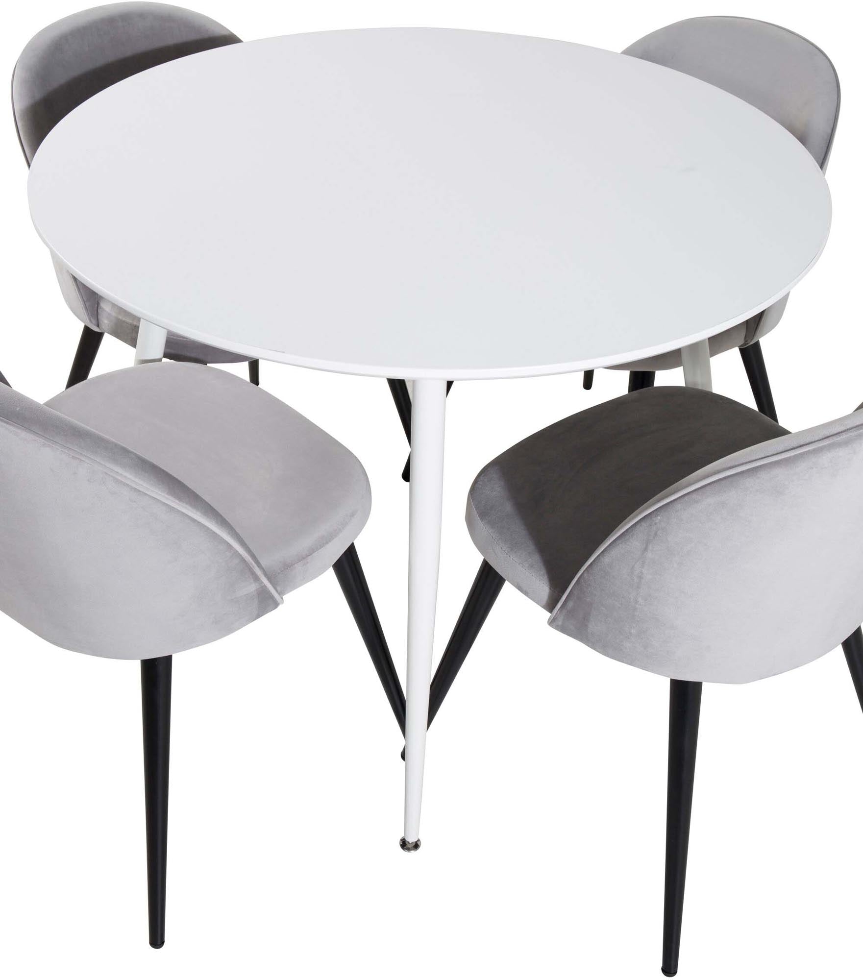 Stilvolles Plaza Esszimmer-Set mit Samt, Ø100cm, 4 Stühle, Venture.