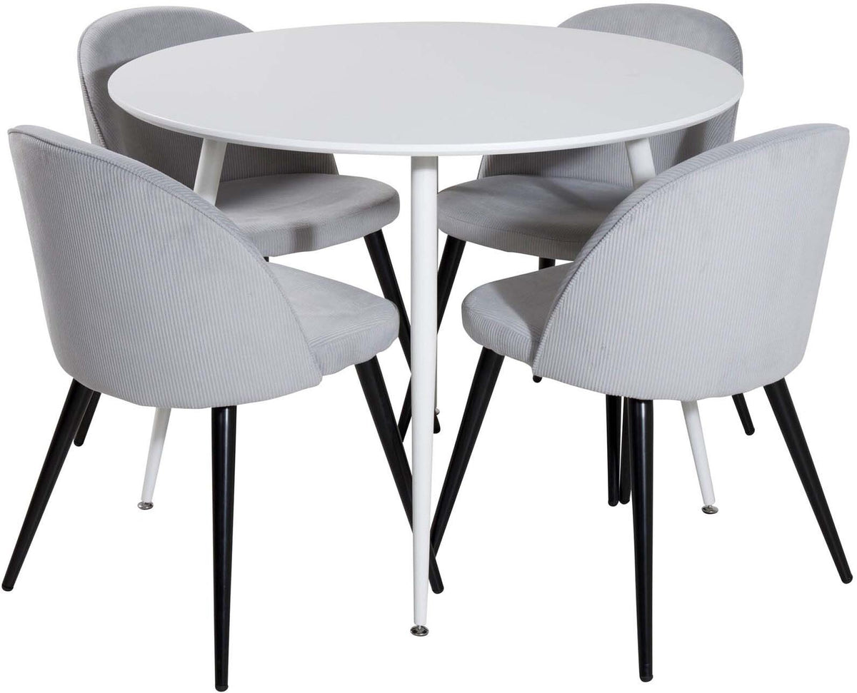 Plaza Esszimerset + Velvet ⌀100cm/4St. in Weiss / Schwarzgrau präsentiert im Onlineshop von KAQTU Design AG. Esszimmerset ist von Venture Home
