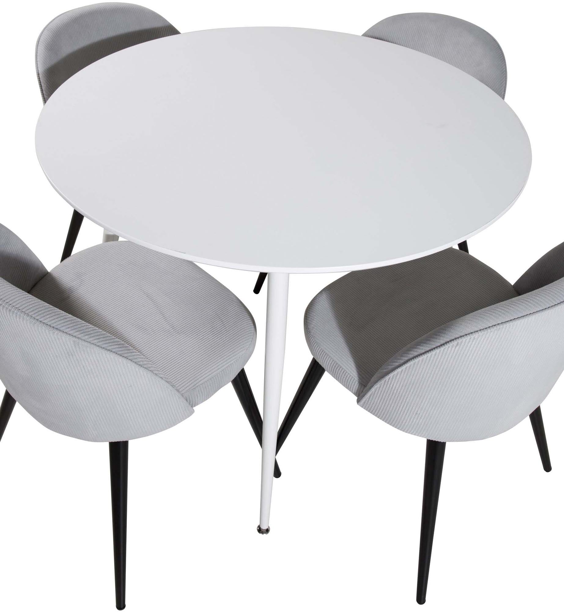 Elegantes Plaza Esszimmer-Set von Venture Home mit 4 komfortablen Samtstühlen und rundem Tisch (Ø100cm) für gesellige Anlässe.