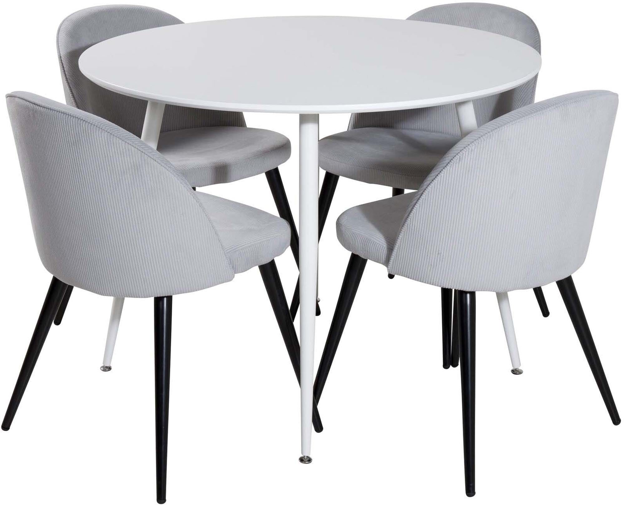 Plaza Esszimerset: Runder Tisch & 4 Samtstühle, 100cm, von Venture Home.