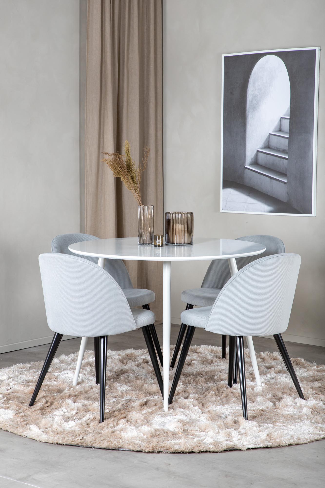 Luxuriöses Plaza Esszimmer-Set mit Samt, Ø100cm, 4 Stühle, Venture.