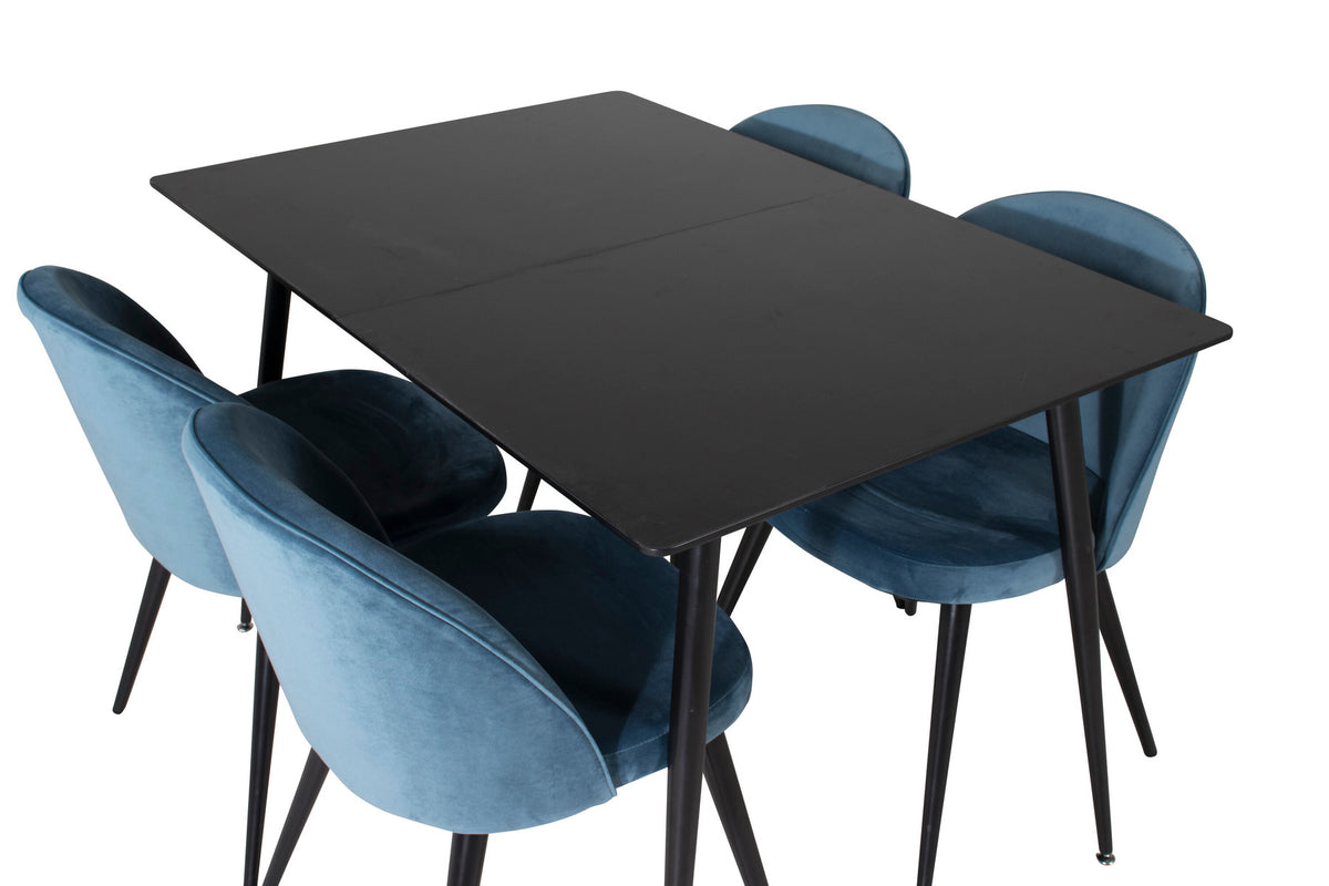 Silar Esszimmerset ausziehbar + Velvet 120cm/4St. in Schwarz / Blau präsentiert im Onlineshop von KAQTU Design AG. Esszimmerset ist von Venture Home