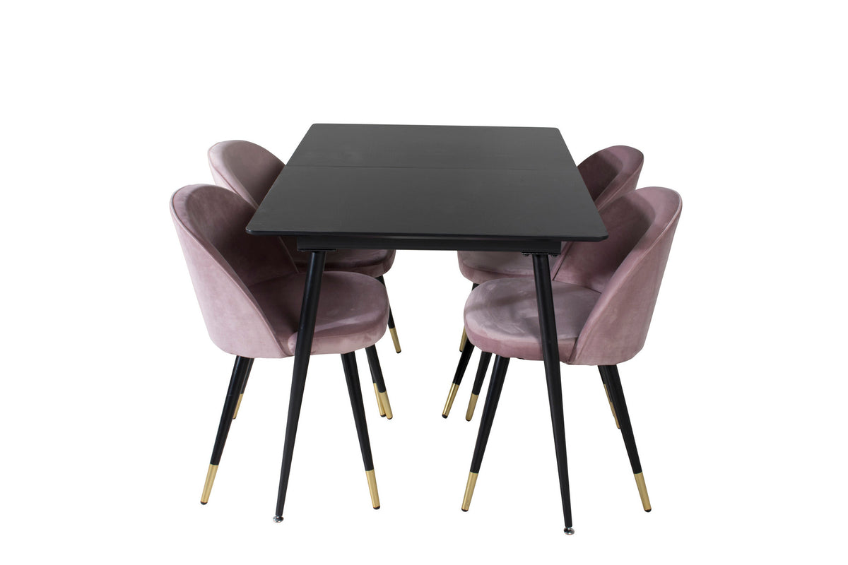 Silar Esszimmerset ausziehbar + Velvet 120cm/4St. in Schwarz / Altrosa / Gold präsentiert im Onlineshop von KAQTU Design AG. Esszimmerset ist von Venture Home