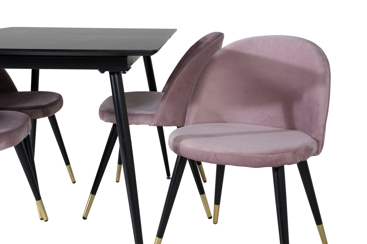 Silar Esszimmerset ausziehbar + Velvet 120cm/4St. in Schwarz / Altrosa / Gold präsentiert im Onlineshop von KAQTU Design AG. Esszimmerset ist von Venture Home